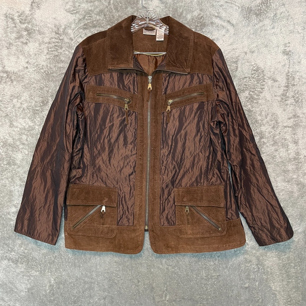 Chicos 3 Women Western Cowboy Mixed Media Leather Lightweight Full Zip Jacket XL - Picture 2 of 11